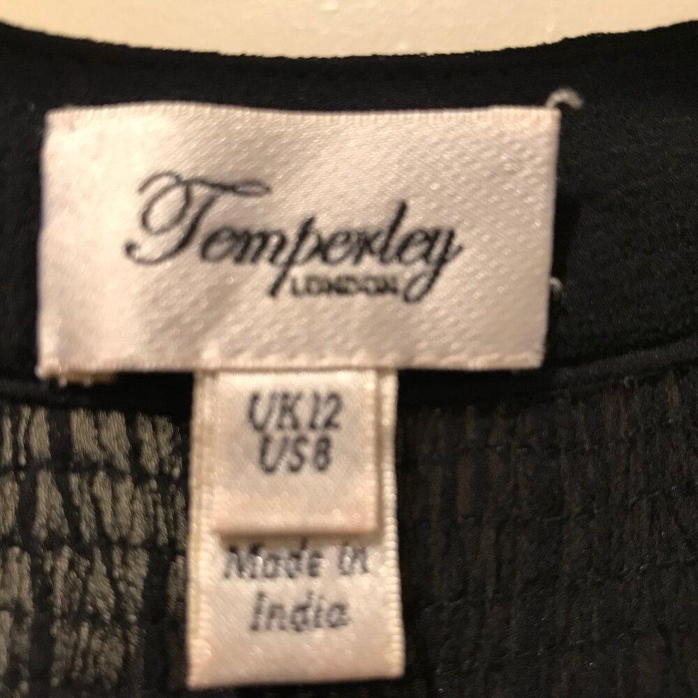 Temperly London Black Sheer Dress, Size 8 - Picture 2 of 16